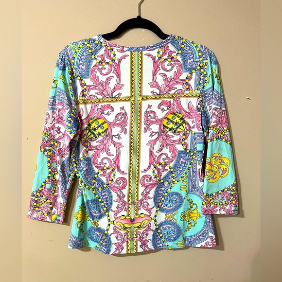 J. McLaughlin Pink and Blue Patterned Blouse 3/4 sleeves size Medium - Picture 8 of 8